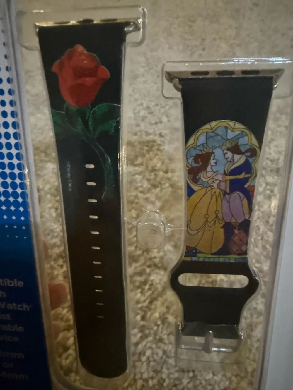 Disney Black Apple Watch Band with Belle Stained Glass Rose Art